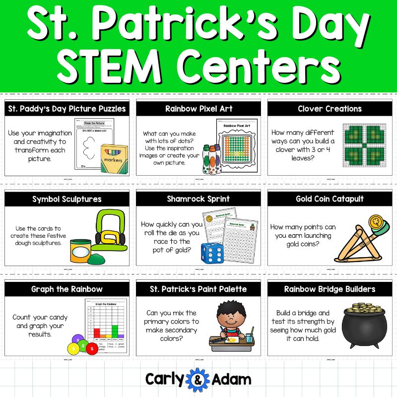 12 St. Patrick's Day STEM Centers Leprechaun, Rainbow Bridge, Creativity — preview 2