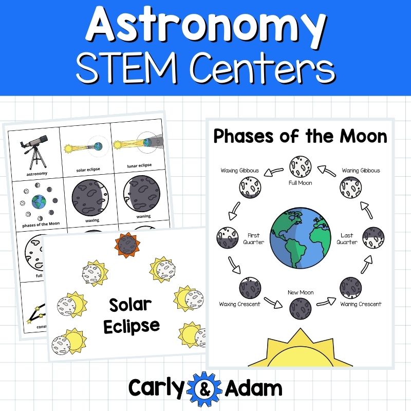 Astronomy STEM Centers with Moon Phases, Constellations, Solar Eclipse