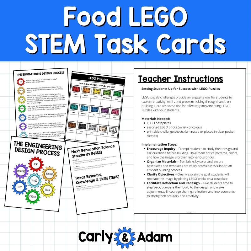 Food LEGO Task Cards STEM Challenge Cards, Bell Ringers, Makerspace Bins — preview 2