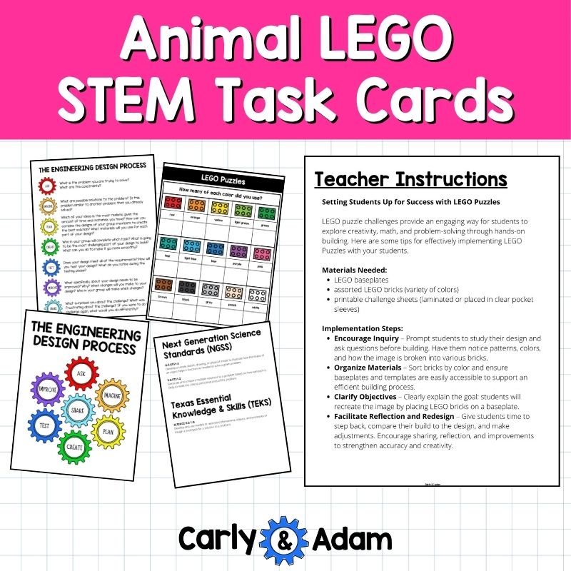Animal LEGO Task Cards STEM, Brain Breaks, Bell Ringers, Makerspace Bins — preview 3