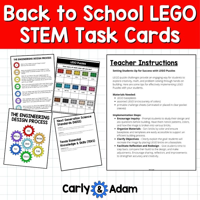 Back to School LEGO Task Cards STEM, Early Finishers, Makerspace Bins — preview 3