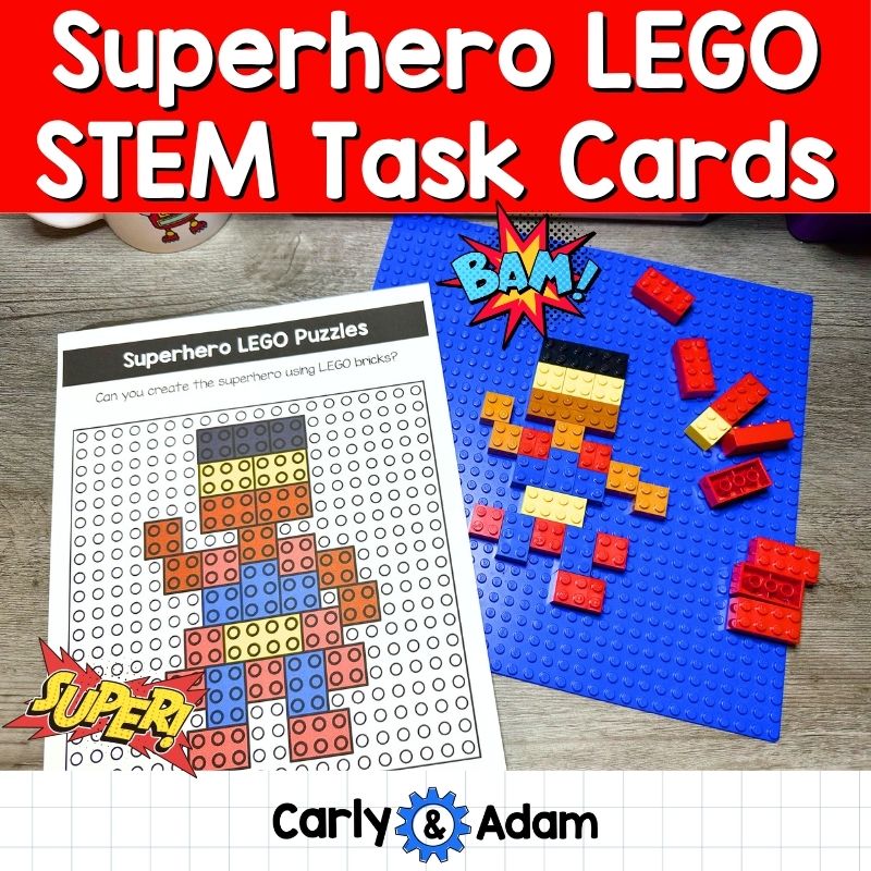 Superhero LEGO Task Cards Creative STEM Morning Work, Makerspace Bins — preview 1