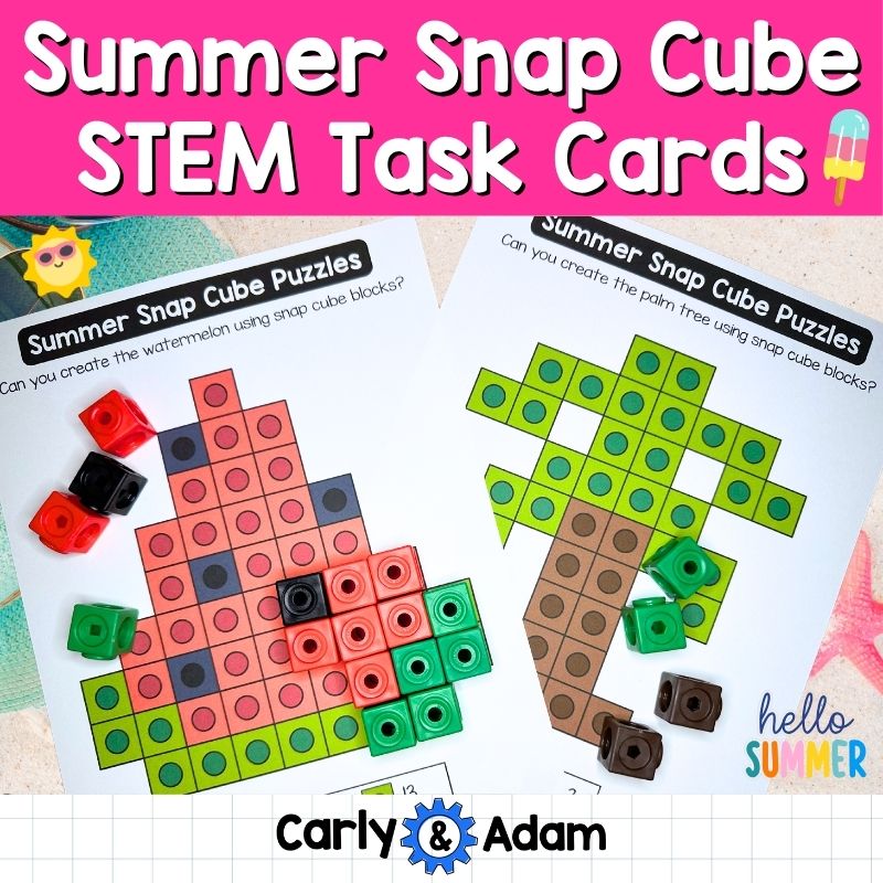 Summer Snap Cube Task Cards, STEM, Snap Cubes Mats, Makerspace Bins — preview 1