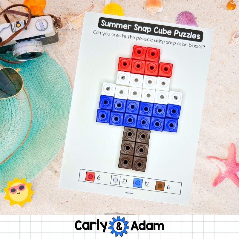 Summer Snap Cube Task Cards, STEM, Snap Cubes Mats, Makerspace Bins — preview 3