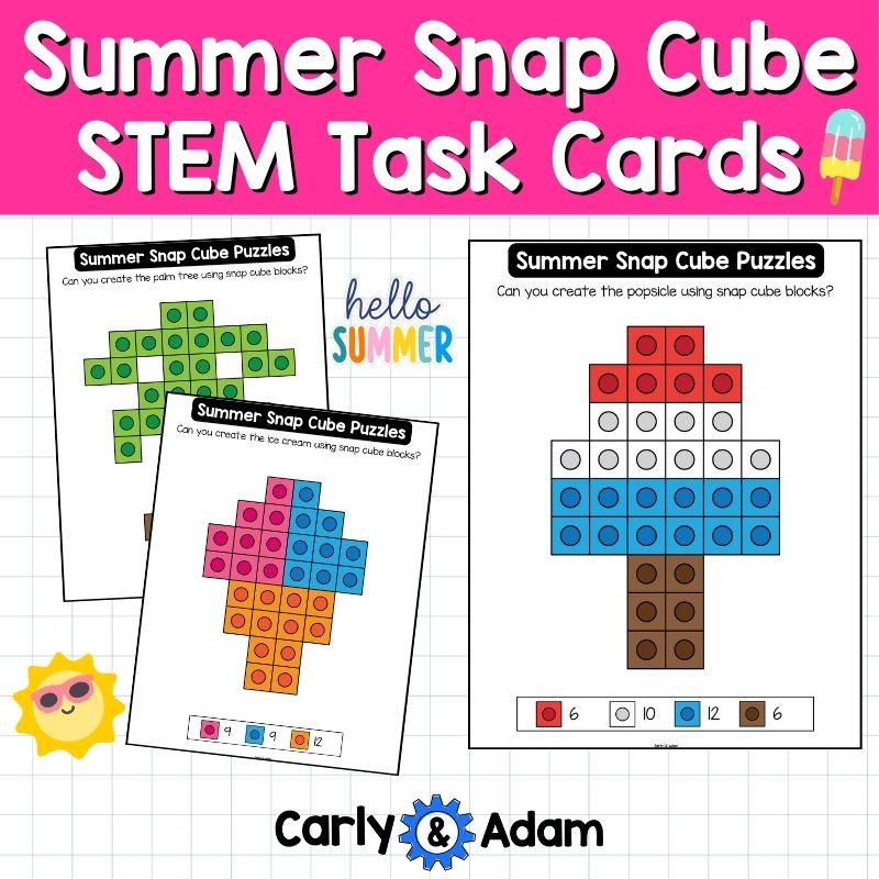 Summer Snap Cube Task Cards, STEM, Snap Cubes Mats, Makerspace Bins — preview 4
