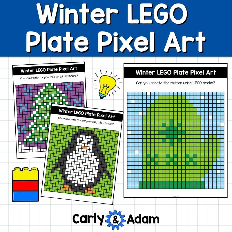 Winter Lego Task Cards Plate Pixel Art, STEM, Holiday, Makerspace Bins — preview 4