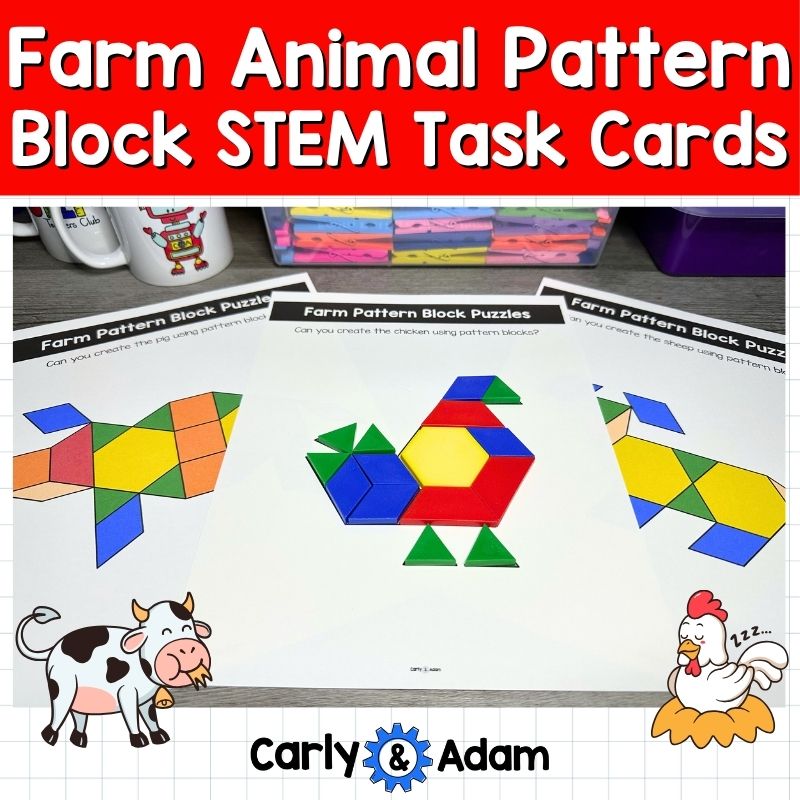 Farm Animal Pattern Block STEM Task Cards Preschool and Kindergarten Activity — preview 1