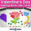 Valentine's Day Hashtag Block STEM Task Cards Pre-K and Kindergarten Activity — preview 1