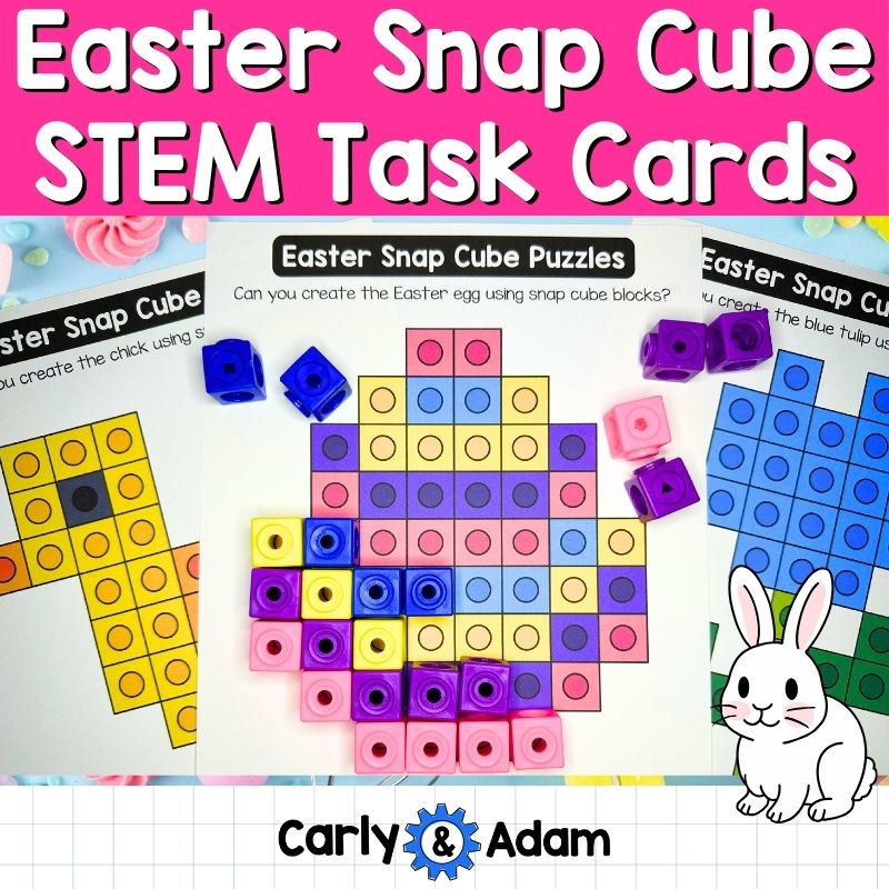 Easter Snap Cube Task Cards, Mats, Snap Cubes, Spring STEM, Makerspace Bins — preview 1