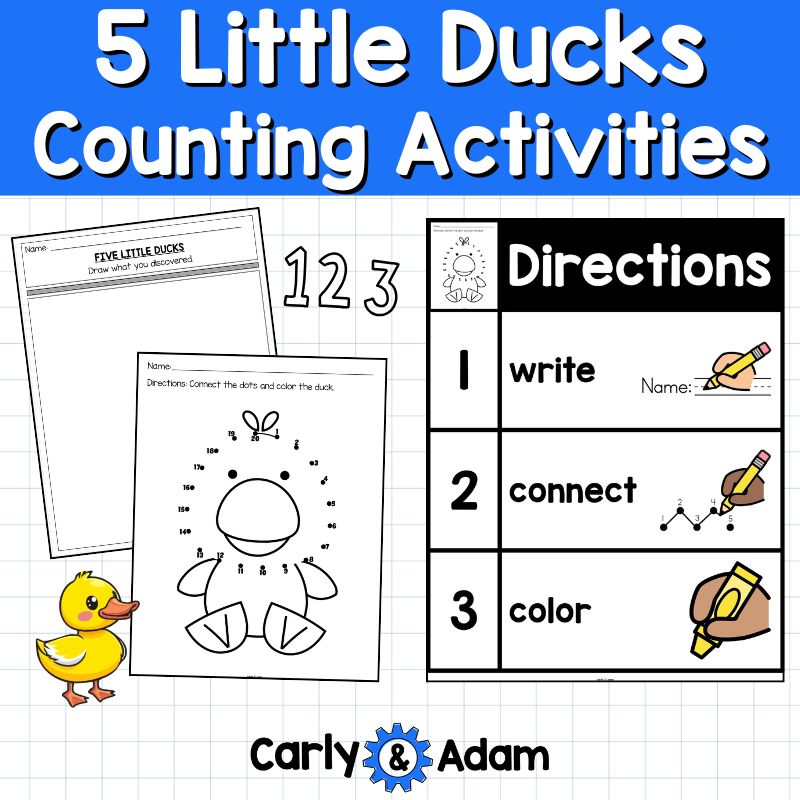 5 Little Ducks Pre-K Counting Activities Preschool STEM Challenge Numbers 1-10 — preview 4