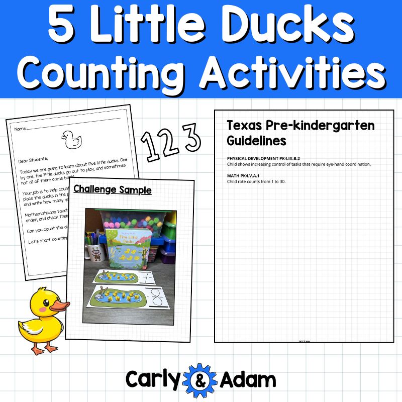 5 Little Ducks Pre-K Counting Activities Preschool STEM Challenge Numbers 1-10 — preview 5