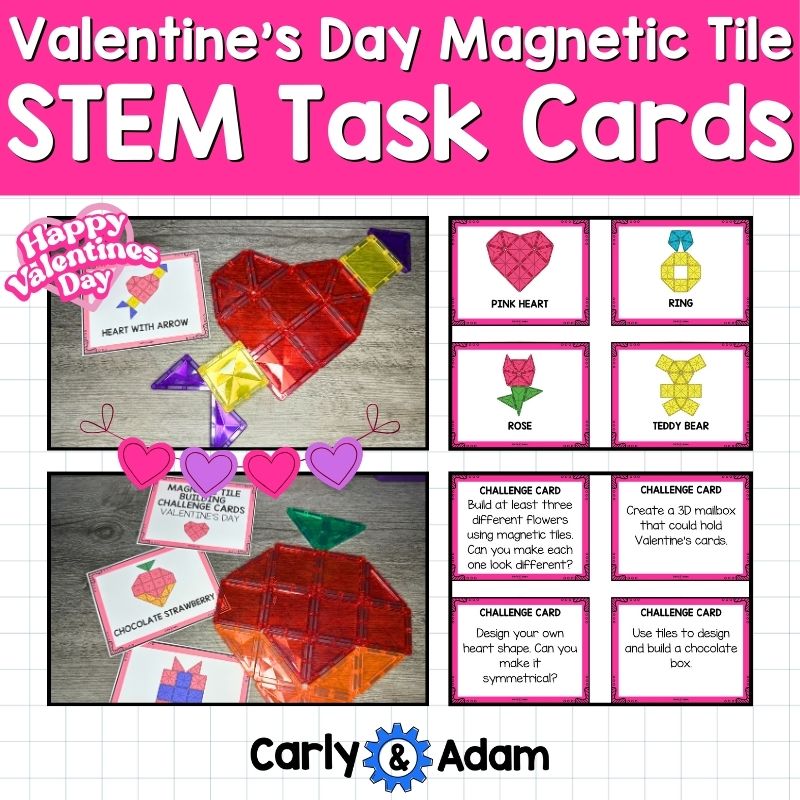 Valentine's Day Magnetic Tile Cards STEM, Magnatile, Magna tile Printables, Bins — preview 1