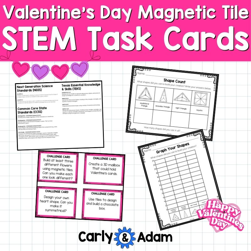 Valentine's Day Magnetic Tile Cards STEM, Magnatile, Magna tile Printables, Bins — preview 3