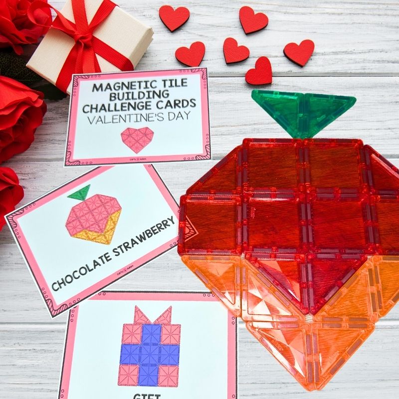 Valentine's Day Magnetic Tile Cards STEM, Magnatile, Magna tile Printables, Bins — preview 4