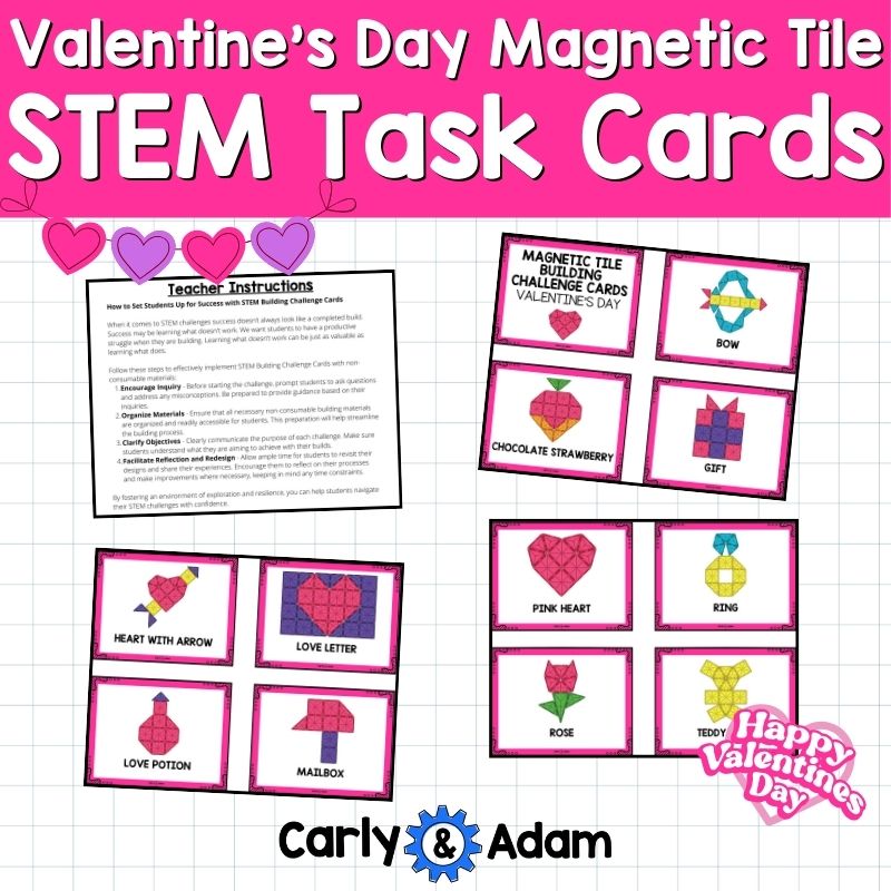 Valentine's Day Magnetic Tile Cards STEM, Magnatile, Magna tile Printables, Bins — preview 5