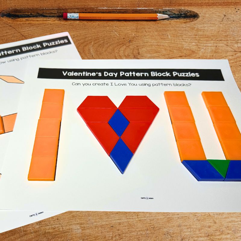 Valentine's Day Pattern Blocks 2D Shapes STEM Task Cards Pre-k and Kindergarten — preview 3