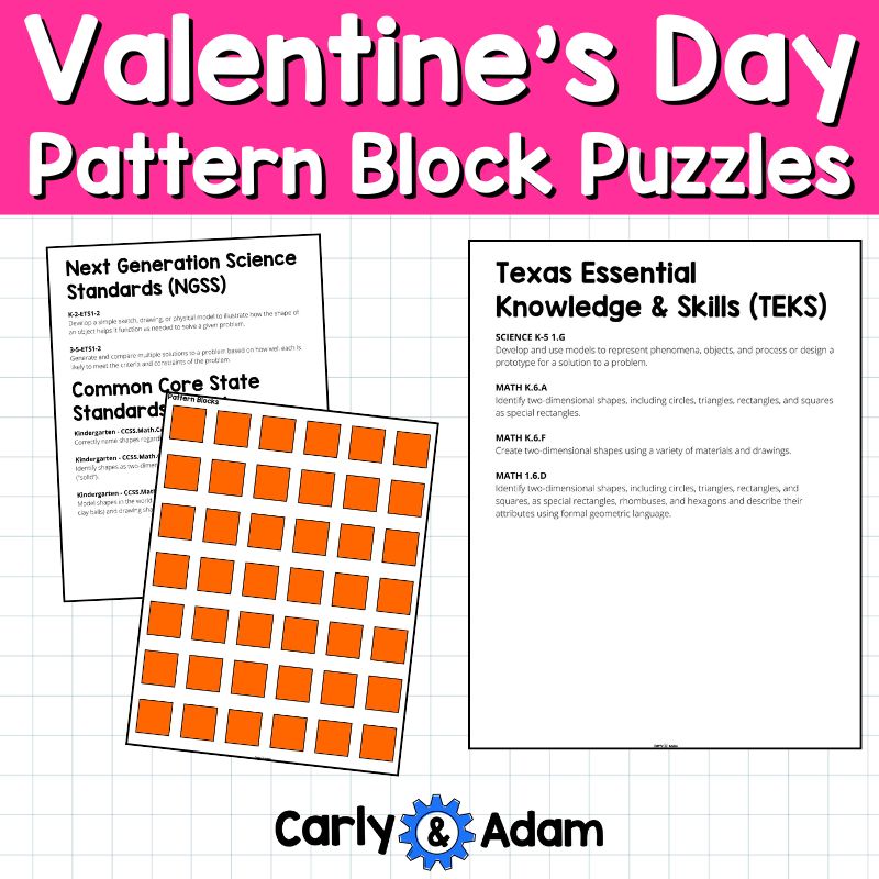 Valentine's Day Pattern Blocks 2D Shapes STEM Task Cards Pre-k and Kindergarten — preview 5