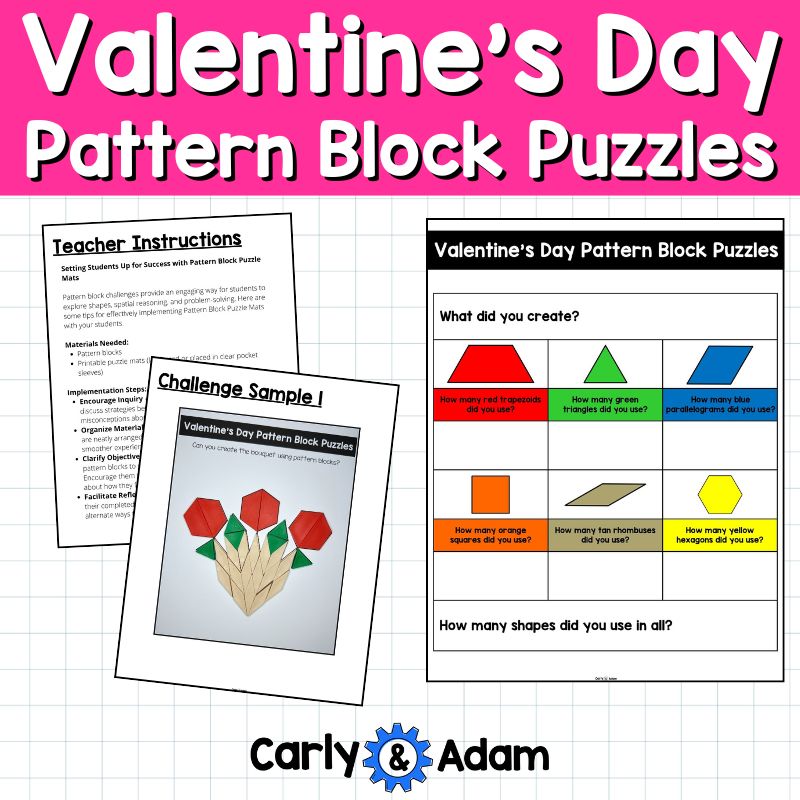 Valentine's Day Pattern Blocks 2D Shapes STEM Task Cards Pre-k and Kindergarten — preview 6