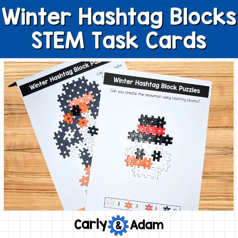 Winter Hashtag Block Activities STEM Task Cards Engineering — preview 1
