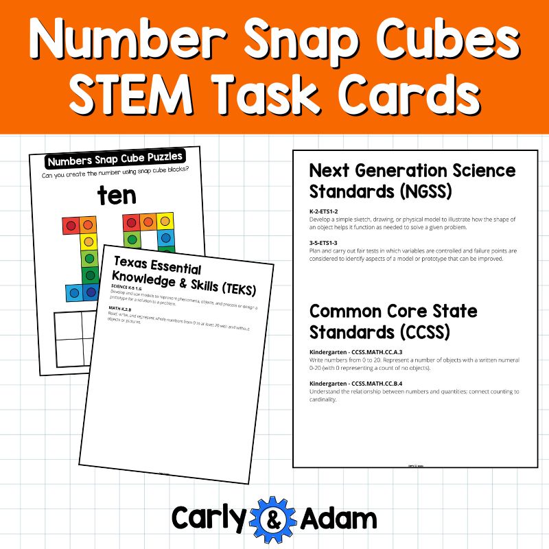 Linking Snap Cube Task Cards, Numbers 1-10 Connecting Cube Pattern Cards Mats — preview 3