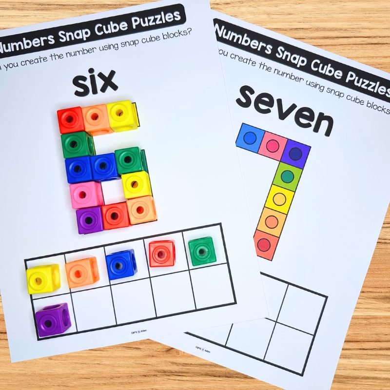 Linking Snap Cube Task Cards, Numbers 1-10 Connecting Cube Pattern Cards Mats — preview 4