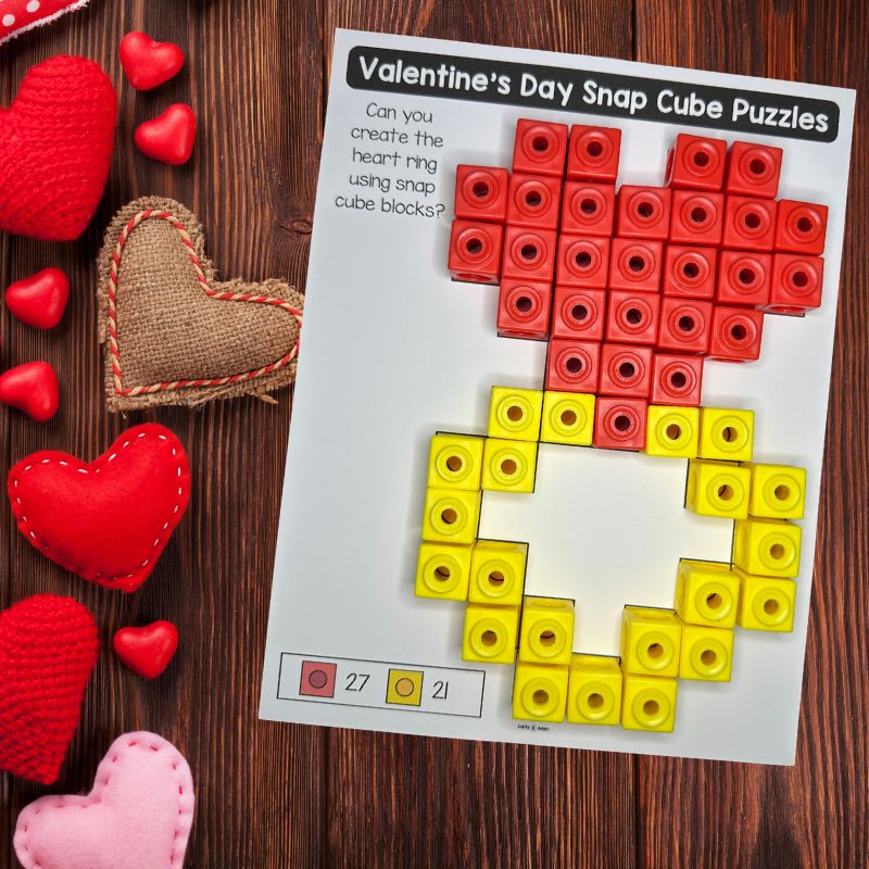 Valentine's Day Snap Cube Task Cards, Snap Cube Mats, Hearts, Valentine's Party — preview 2