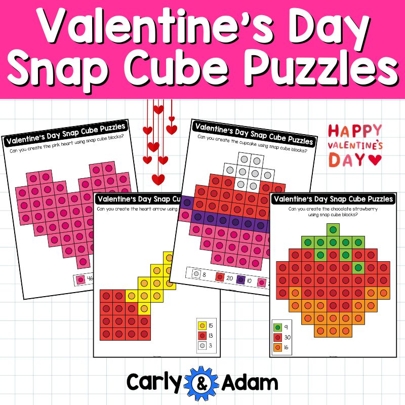 Valentine's Day Snap Cube Task Cards, Snap Cube Mats, Hearts, Valentine's Party — preview 3