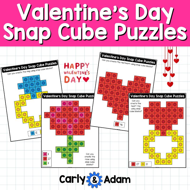Valentine's Day Snap Cube Task Cards, Snap Cube Mats, Hearts, Valentine's Party — preview 4