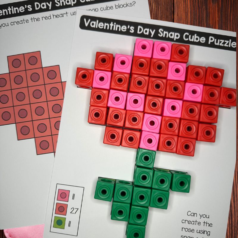 Valentine's Day Snap Cube Task Cards, Snap Cube Mats, Hearts, Valentine's Party — preview 5