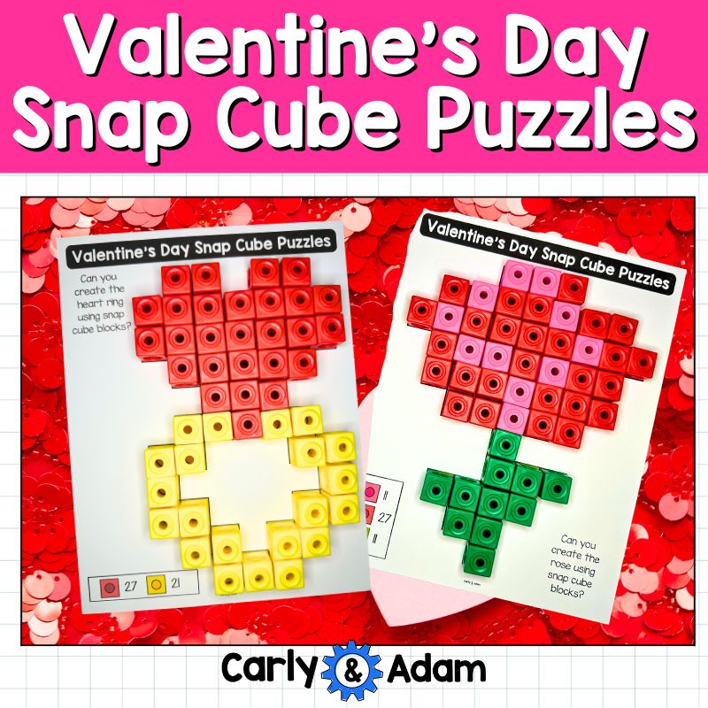 Valentine's Day Snap Cube Task Cards, Snap Cube Mats, Hearts, Valentine's Party — preview 1