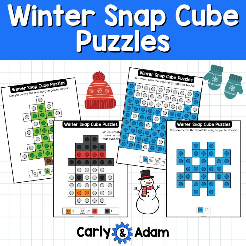 Winter Snap Cube Task Cards, Snap Cube Mats, Cubes, Snowman, Snowflake, Penguin — preview 4