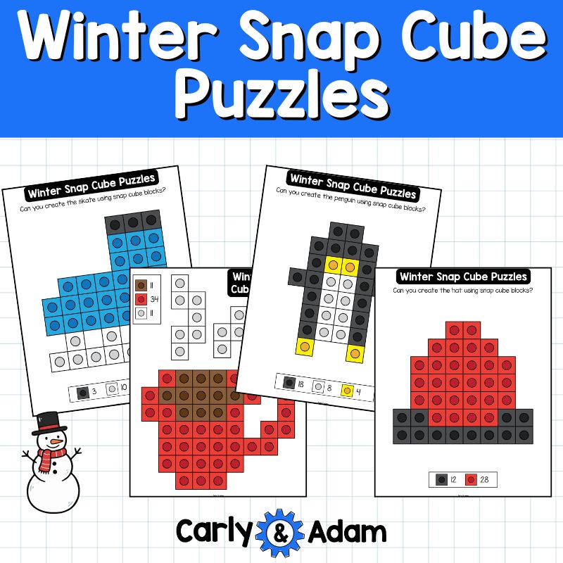 Winter Snap Cube Task Cards, Snap Cube Mats, Cubes, Snowman, Snowflake, Penguin — preview 5