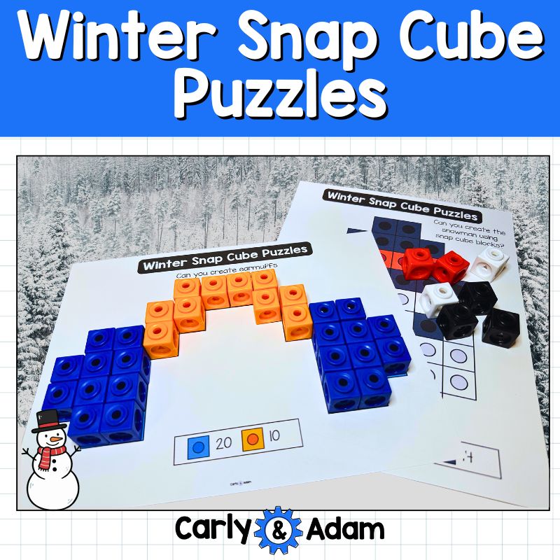 Winter Snap Cube Task Cards, Snap Cube Mats, Cubes, Snowman, Snowflake, Penguin — preview 1