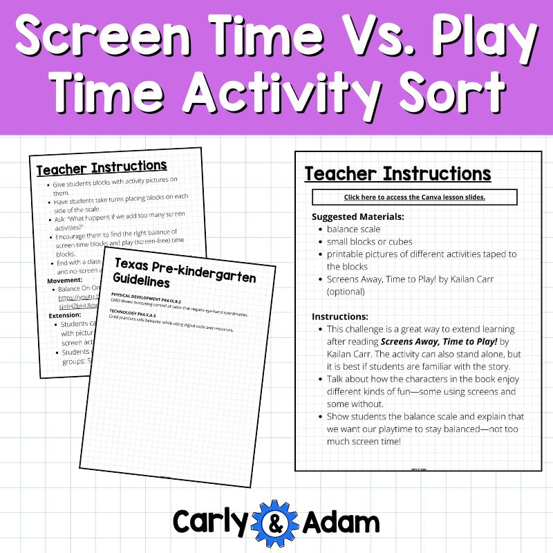 Pre-K Screen Time vs. Play Time Activity Sort Screens Away, Time to Play — preview 6