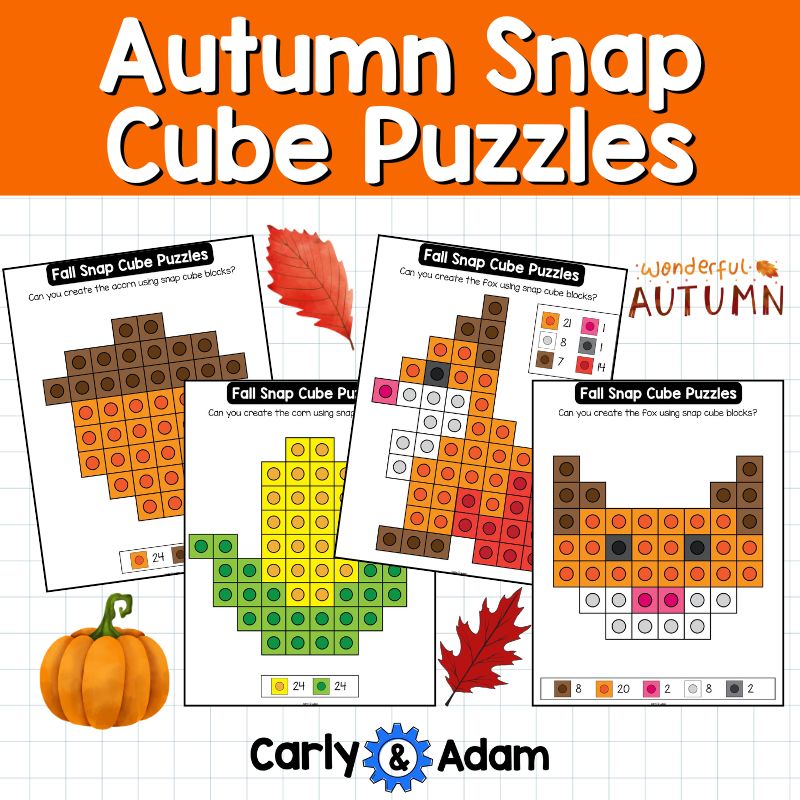 Autumn Snap Cube Task Cards, Unifix Cubes Activities, Patterns Linking Cube Mats — preview 3