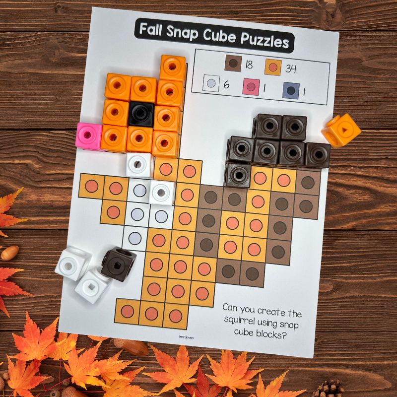 Autumn Snap Cube Task Cards, Unifix Cubes Activities, Patterns Linking Cube Mats — preview 4