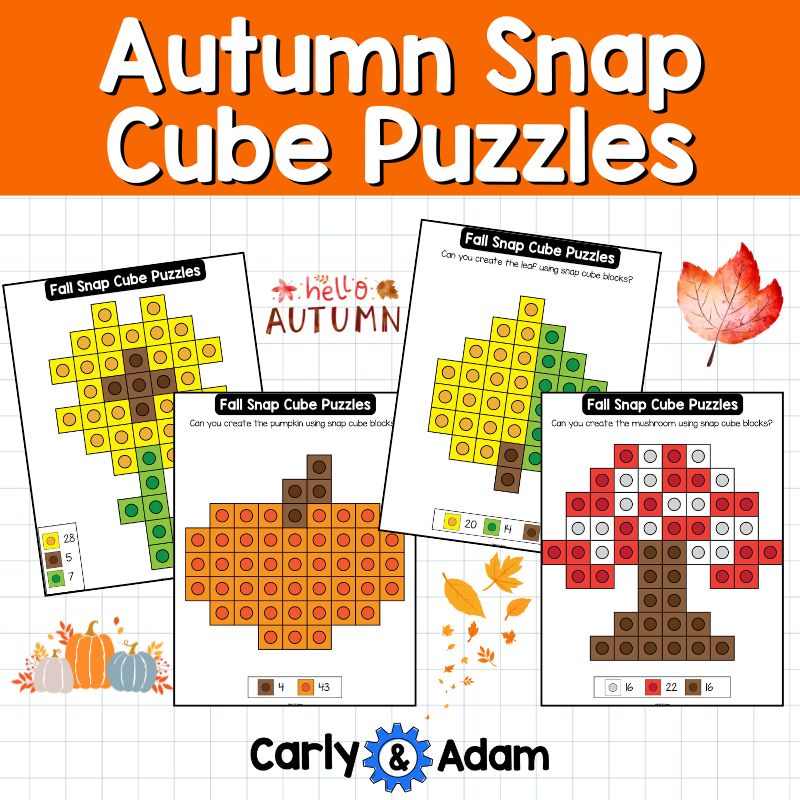 Autumn Snap Cube Task Cards, Unifix Cubes Activities, Patterns Linking Cube Mats — preview 5