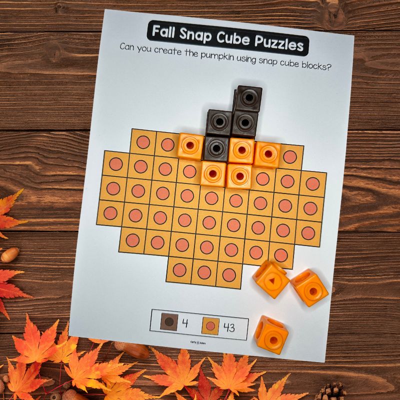 Autumn Snap Cube Task Cards, Unifix Cubes Activities, Patterns Linking Cube Mats — preview 6