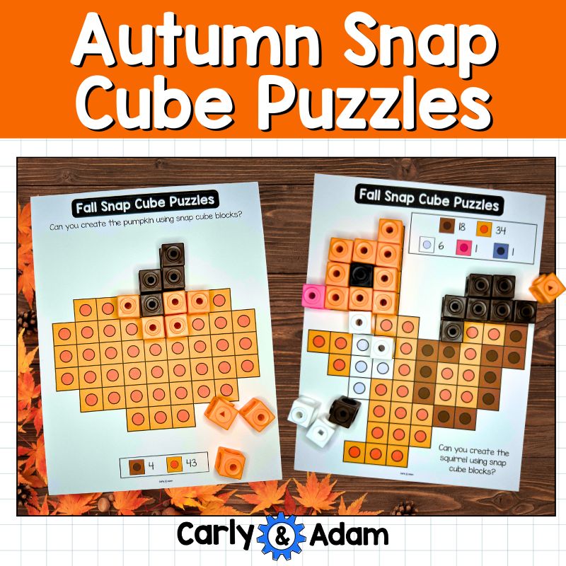 Autumn Snap Cube Task Cards, Unifix Cubes Activities, Patterns Linking Cube Mats — preview 1