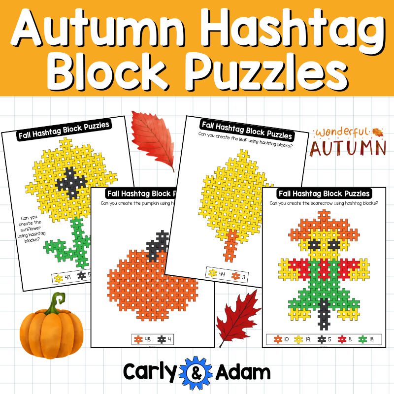 Autumn Hashtag Block Lesson, Fall Small Group Activity, K-5 STEM Activities — preview 2