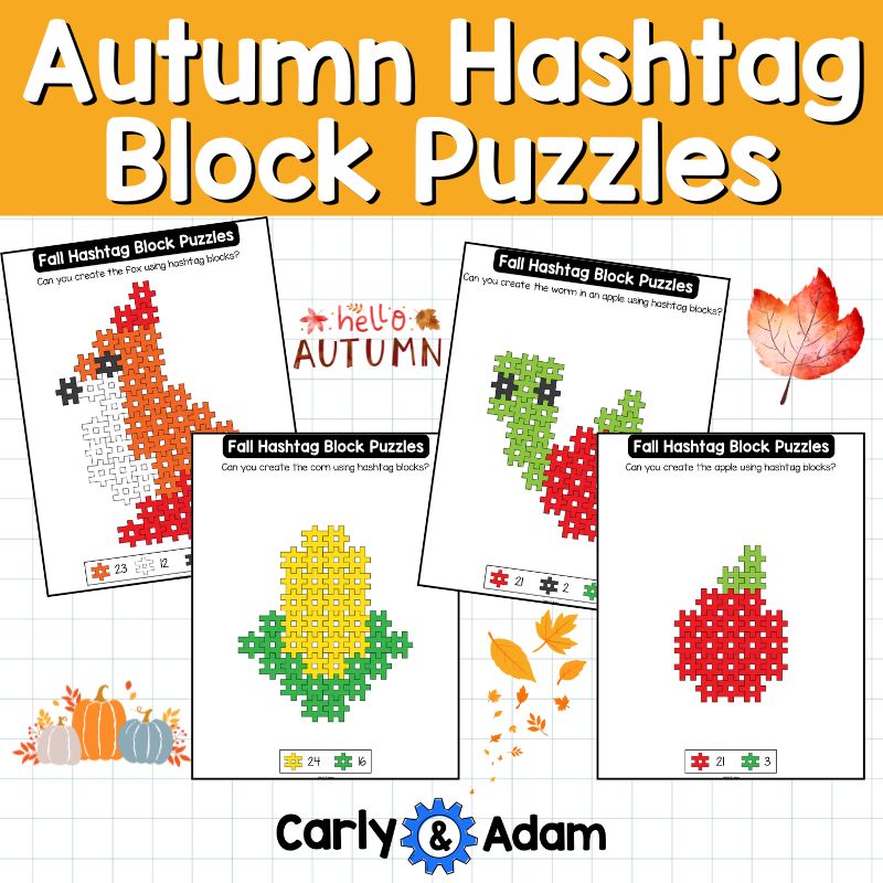 Autumn Hashtag Block Lesson, Fall Small Group Activity, K-5 STEM Activities — preview 4