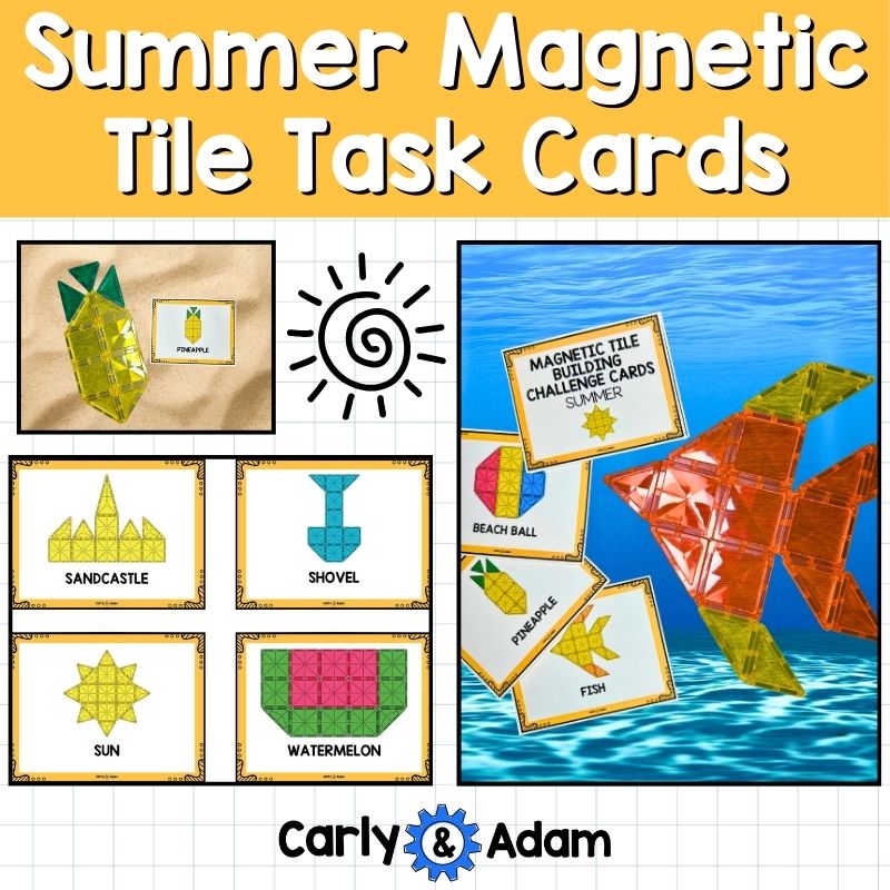 Summer Magnetic Tile STEM Task Cards Magnatile, Magna tiles, Printables, Bins — preview 1