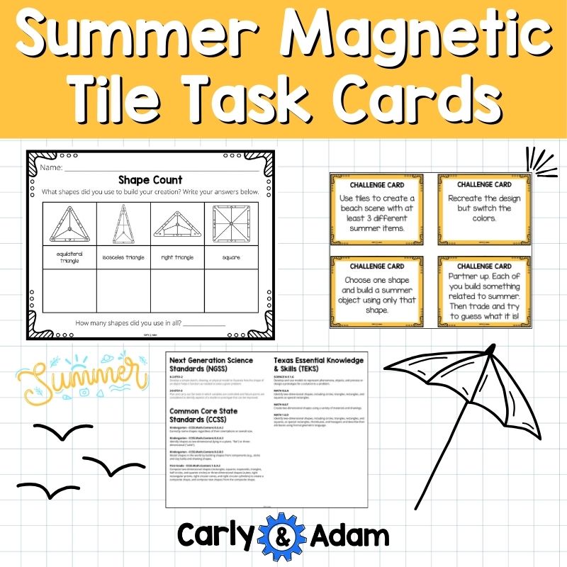 Summer Magnetic Tile STEM Task Cards Magnatile, Magna tiles, Printables, Bins — preview 3