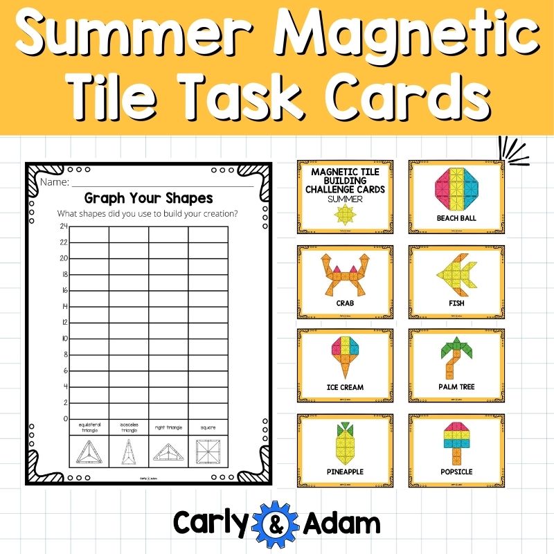 Summer Magnetic Tile STEM Task Cards Magnatile, Magna tiles, Printables, Bins — preview 6