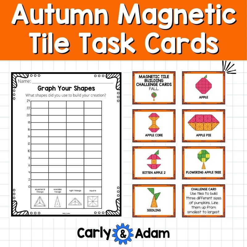 Autumn Magnetic Tile Cards Magnatile, STEM Centers, Magna tiles, Printables Bins — preview 4