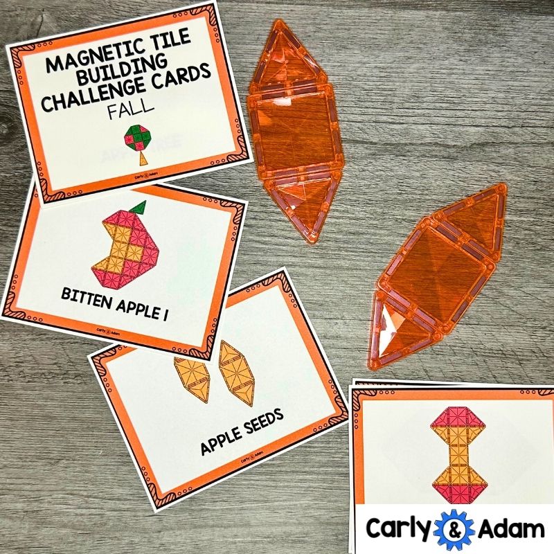 Autumn Magnetic Tile Cards Magnatile, STEM Centers, Magna tiles, Printables Bins — preview 5