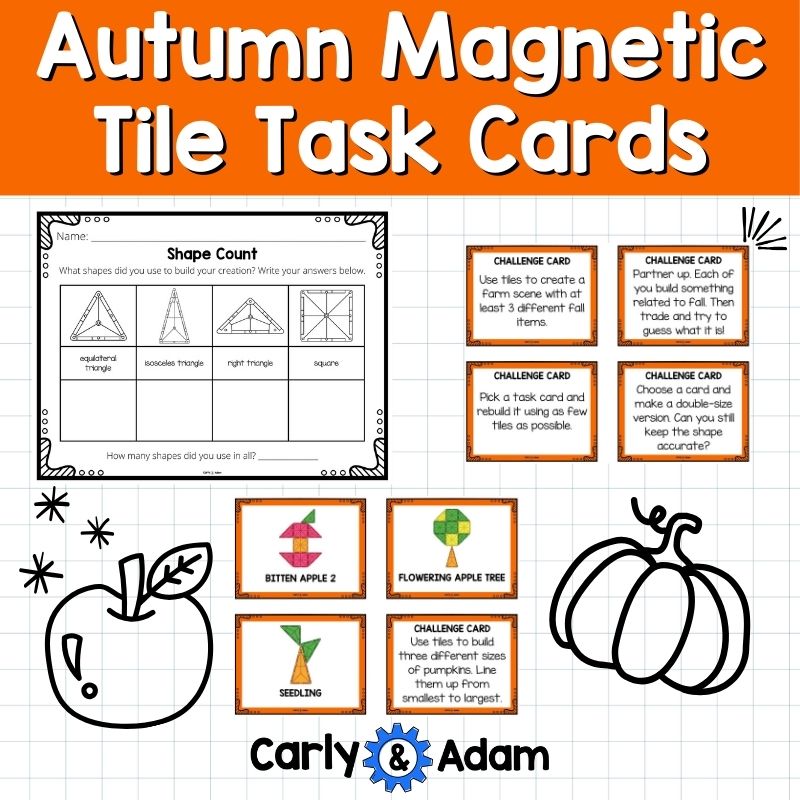 Autumn Magnetic Tile Cards Magnatile, STEM Centers, Magna tiles, Printables Bins — preview 6