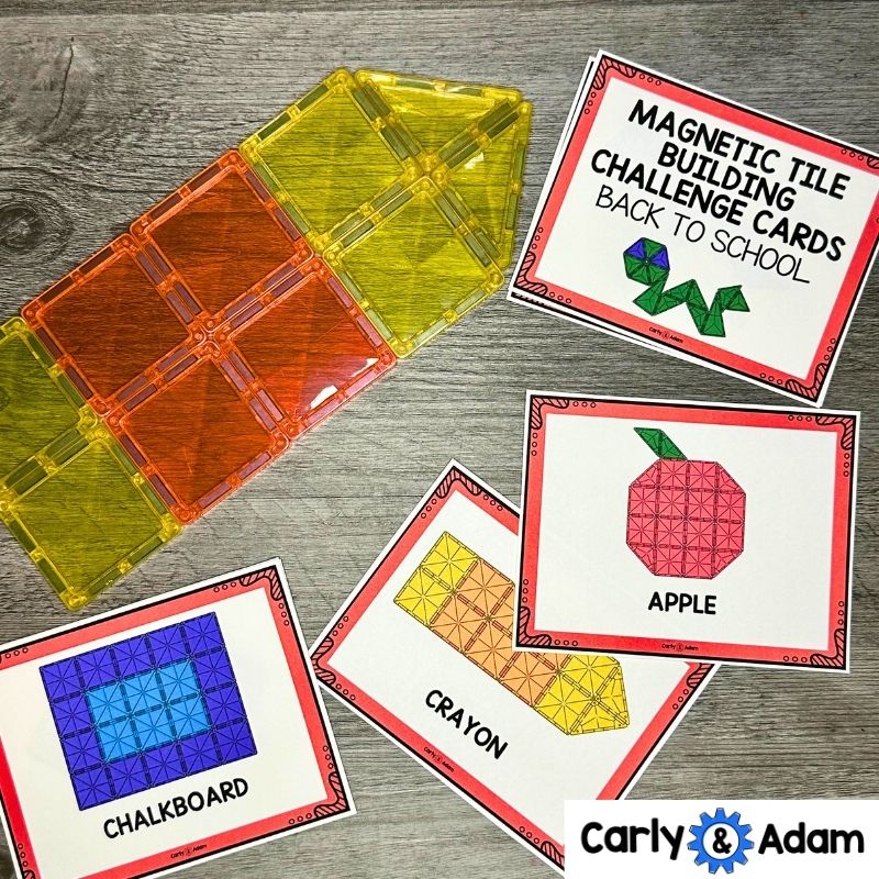 Back to School Magnetic Tile Cards, STEM Magnatile, Magna tiles Bins, Printables — preview 3