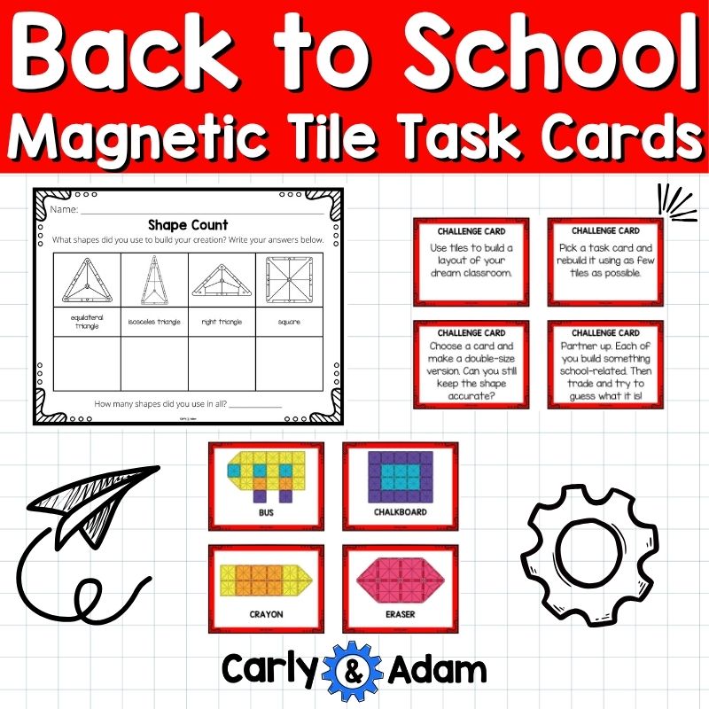 Back to School Magnetic Tile Cards, STEM Magnatile, Magna tiles Bins, Printables — preview 6