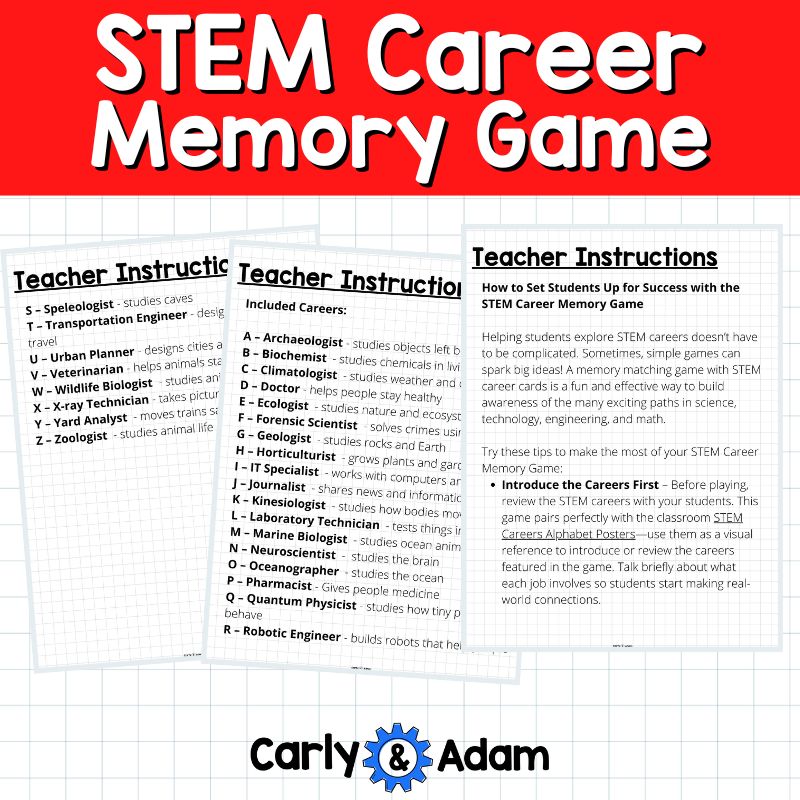 STEM Careers Memory Game Elementary STEM Sub Plans, Activities, Games — preview 5